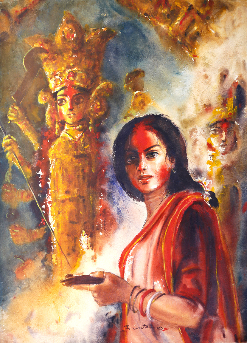 durga-puja-painting-by-indian-painter-ananta-mandal