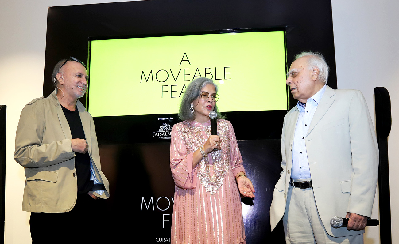Zeenat Aman, Kapil Sibal and Tarun Tejpal at the opening day of the exhibition 