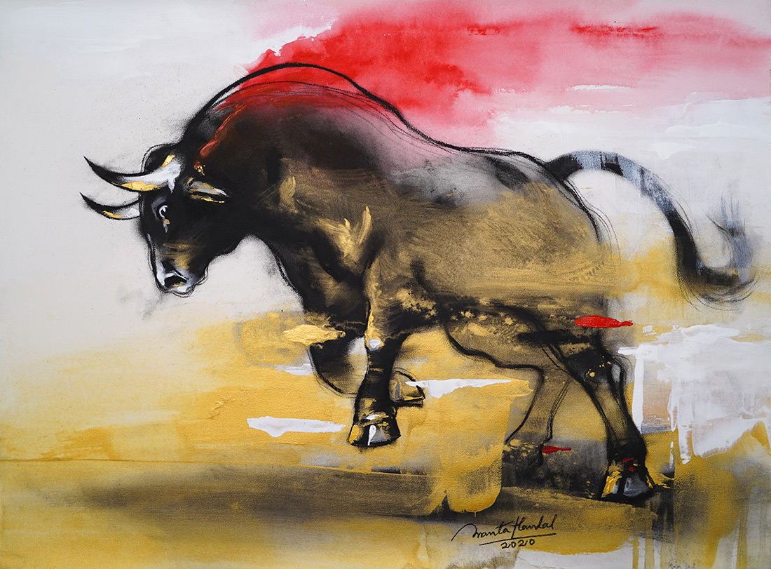 charging bull painting