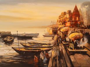 Banaras-Ganga-Ghat-painting-by-ananta-mandal-indian-artist
