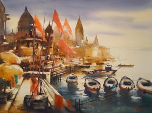 Banaras ghat paintings by Ananta Mandal