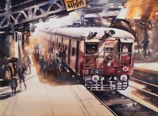 Bandra-Station-Mumbai-painting-by-indian-artist-ananta-mandal