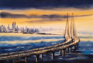 Bandra-Worli-Sea-Link-painting-by-indian-artist-ananta-mandal