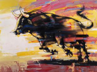 Bull-in-Motion-iv-painting-by-ananta-mandal-indian-artist