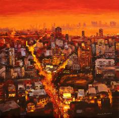 Glowing Mumbai painting by Ananta Mandal 