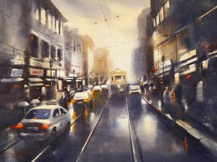 Kolkata-Wet-Street-II-painting-by-ananta-mandal