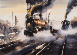 Steam-Engine-watercolor-painting-ananta-mandal-indian-artist