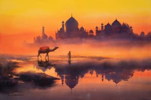 Taj Mahal in Sunset Glow  painting by Ananta Mandal