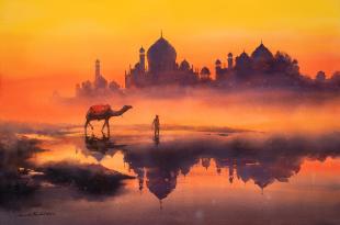 Taj-Mahal-in-Sunset-Glow-painting-Jehangir-Art-Gallery-ananta-mandal-exhibition.jpg