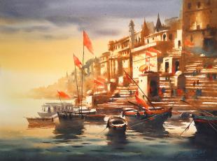 Varanasi Ghat painting by Ananta Mandal