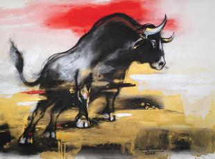 charging-bull-II-painting-by-ananta-mandal