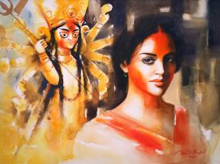 durga-puja-painting-by-ananta-mandal-indian-painter