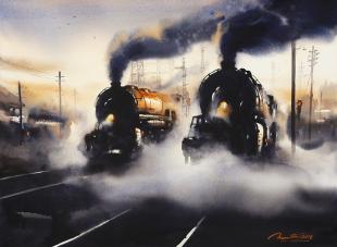 Steam Engine-painting-by-ananta-mandal
