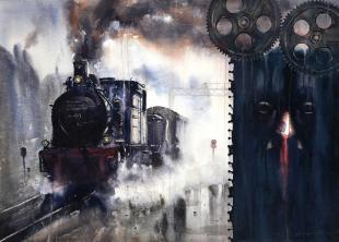 steam engine paintings, contemporary art by ananta mandal