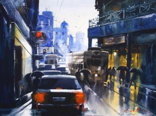 traffic-in-kolkata-painting-by-ananta-mandal