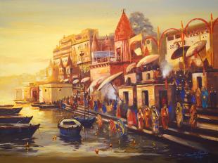 varanasi ganga ghat painting by Indian painter Ananta Mandal